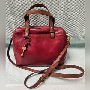 Fossil Vintage Red Leather Satchel Bag